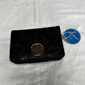 NWT Chic Unlimited Black Embossed Floral Medallion Snap Zip Wallet Clutch